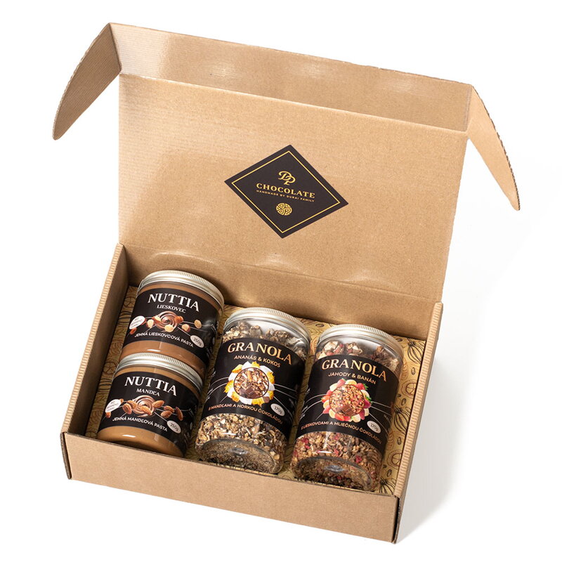 Darčekový box Granola s mliečnou a horku čokoládou a orieškovými pastami (840g)