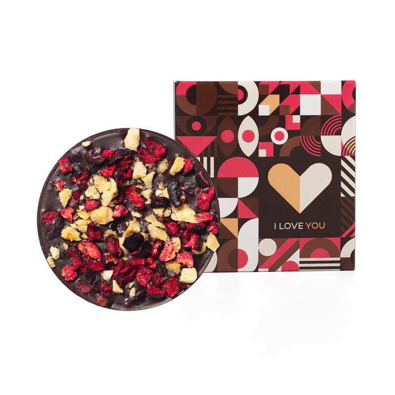 ChocoWheel Valentín - horká čokoláda s banánom  a čiernymi ríbezľami (20g) (balenie 10ks)