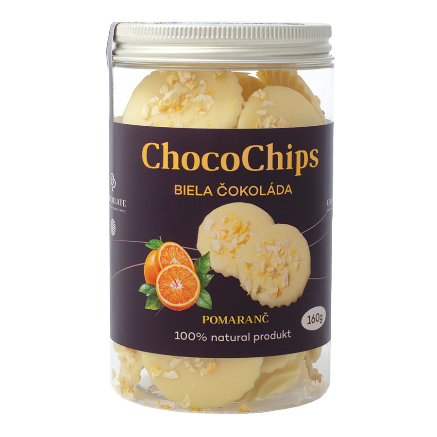 ChocoChips - Biela čokoláda s pomarančom (160g) (balenie 4ks)